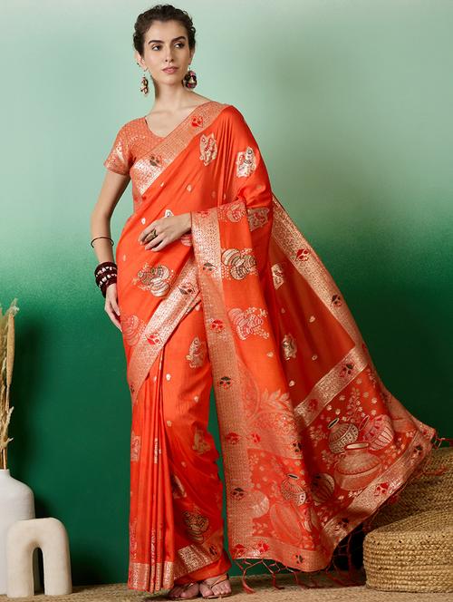 women self design banarasi saree with blouse - 21665894 - Very Small Image - 1