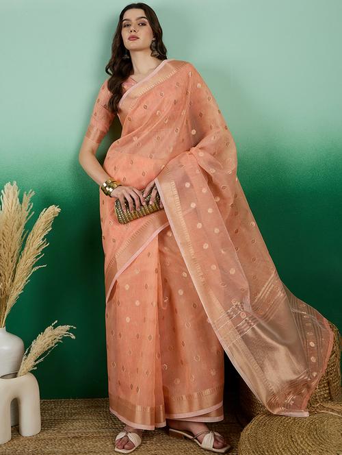 women peach self design saree with blouse - 21665955 - Very Small Image - 1