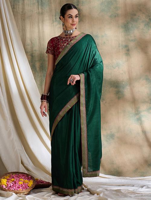 women solid with bordered saree with blouse - 21666067 - Very Small Image - 1