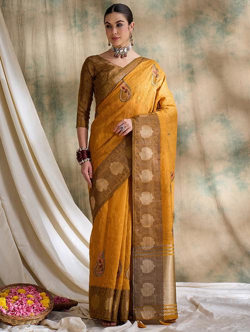 women mustard embroidered saree - 21666121 - Very Small Image - 1