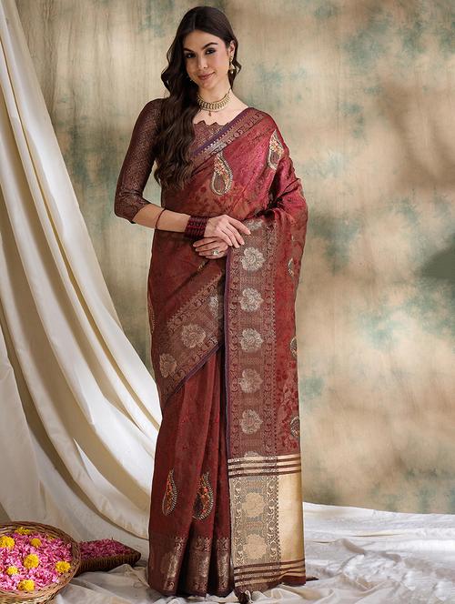 women maroon embroidered saree - 21666124 - Very Small Image - 1