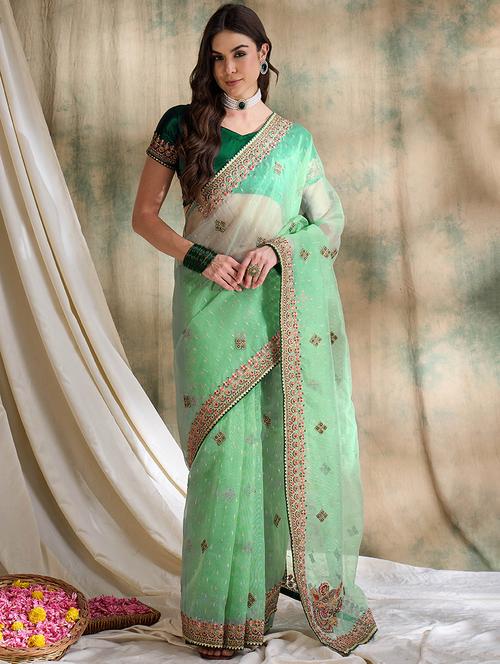 women sea green embroidered saree - 21666128 - Very Small Image - 1