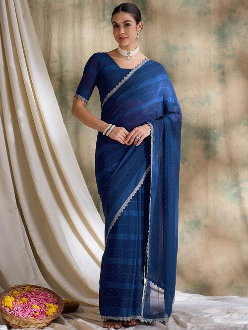 women blue embellished saree with blouse - 21666139 - Very Small Image - 1