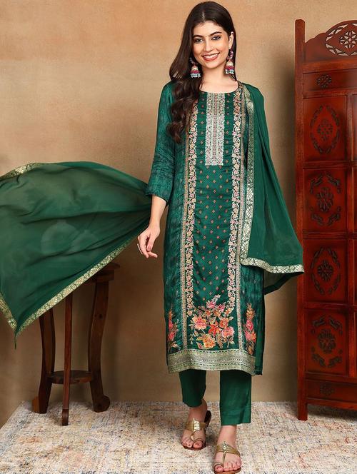women green floral round neck suit set - 21666541 - Very Small Image - 1