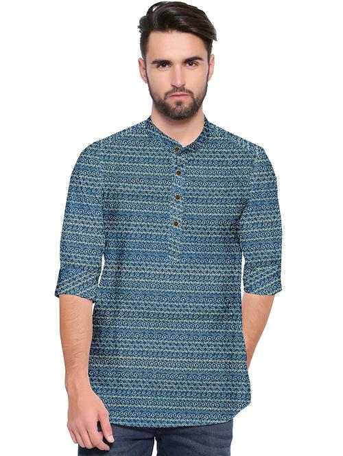 men mandarin neck printed short kurta - 21667176 - Very Small Image - 1