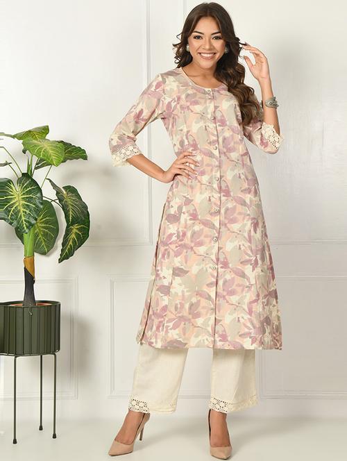 women printed three quarter sleeve a-line kurta - 21667489 - Very Small Image - 1