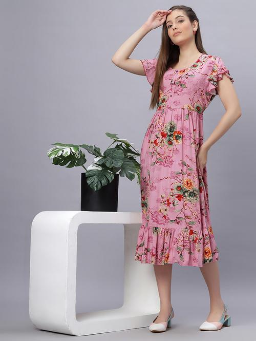 women floral print flute sleeves tiered dress - 21669581 - Very Small Image - 1