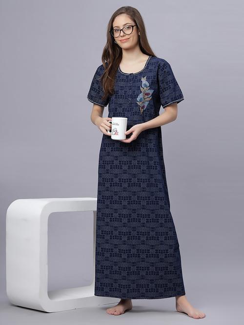 women printed short sleeves nighty - 21669585 - Very Small Image - 1