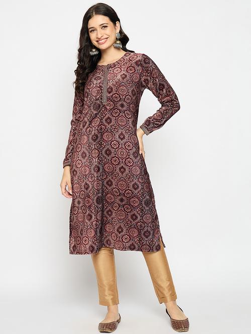 women printed long sleeves woolen kurta - 21670949 - Very Small Image - 1