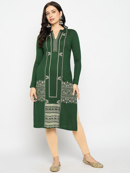 green acrylic blend woolen kurta - 21670951 - Very Small Image - 1