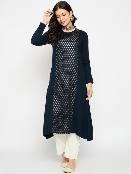 women printed woolen long sleeve kurta - 21670960 - Very Small Image - 1
