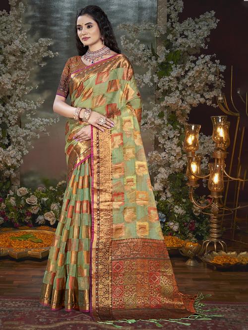women self design chanderi saree with blouse - 21671153 - Very Small Image - 1