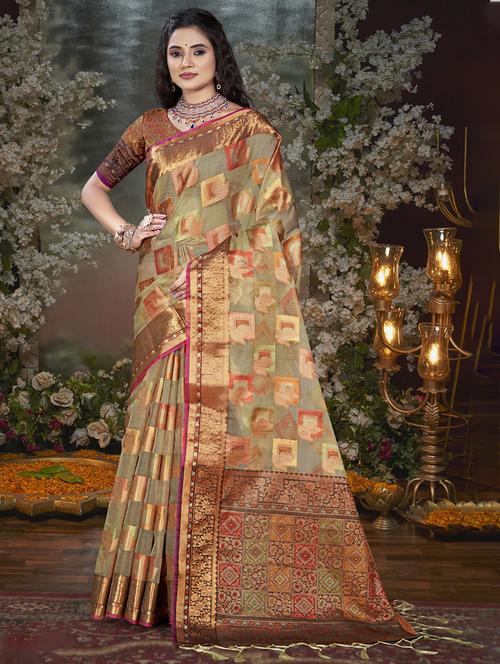 women self design chanderi saree with blouse - 21671155 - Very Small Image - 1