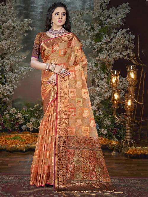 women self design chanderi saree with blouse - 21671156 - Very Small Image - 1
