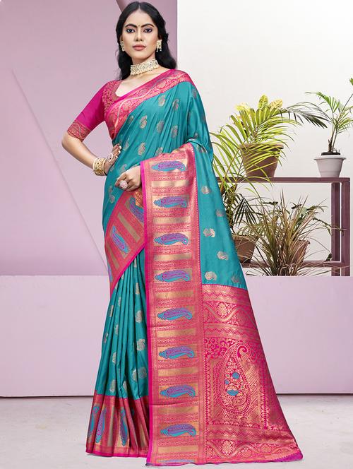 women self design bordered saree with blouse - 21671254 - Very Small Image - 1