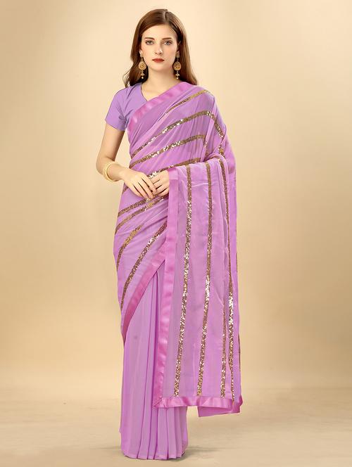 women solid with work embellished saree - 21671605 - Very Small Image - 1