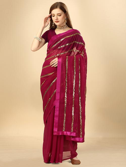 women solid with work embellished saree - 21671617 - Very Small Image - 1