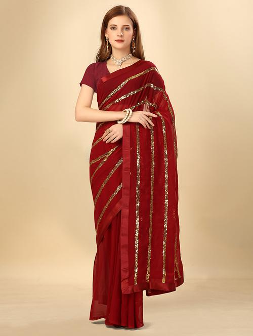 women solid with work embellished saree - 21671641 - Very Small Image - 1