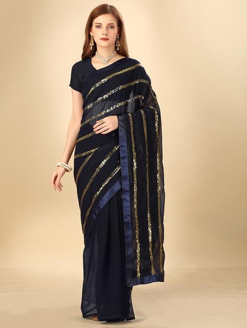 women solid with work embellished saree - 21671642 - Very Small Image - 1