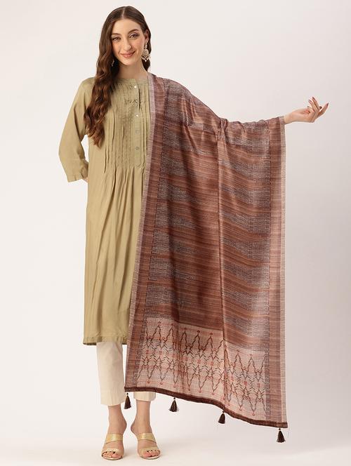 women brown self design dupatta - 21672900 - Very Small Image - 1