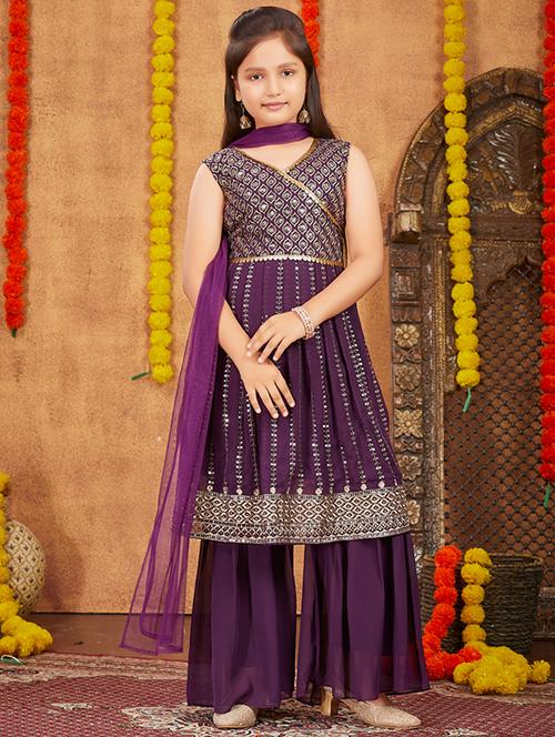 girls sequin work kurta sharar set with dupatta - 21672958 - Very Small Image - 1