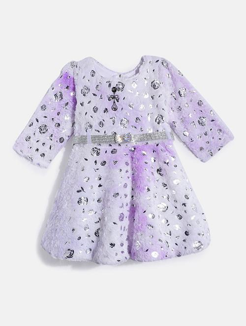 girls round neck self design woolen frock - 21672963 - Very Small Image - 1