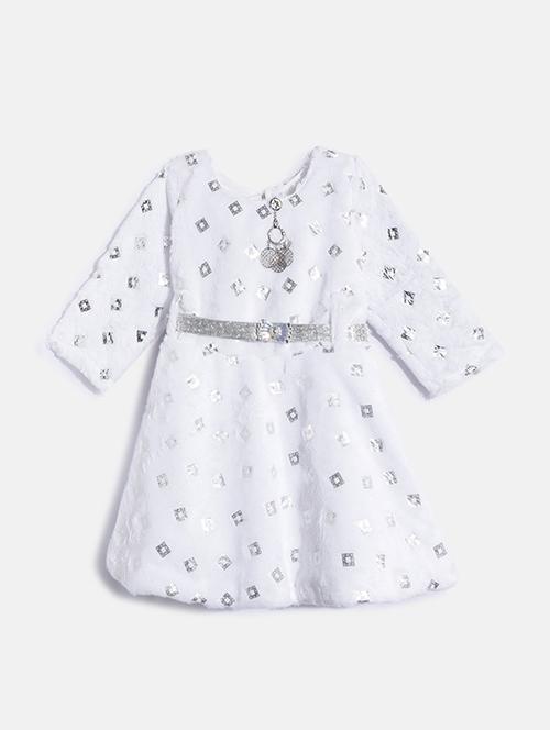 girls round neck self design woolen frock - 21672964 - Very Small Image - 1