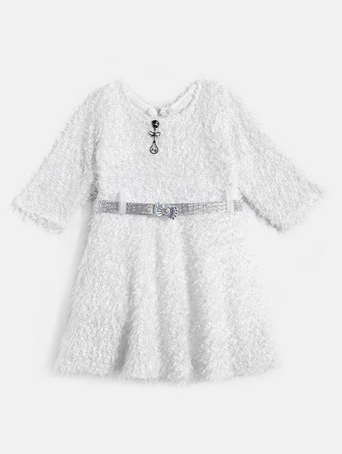 girls round neck self design woolen frock - 21672968 - Very Small Image - 1