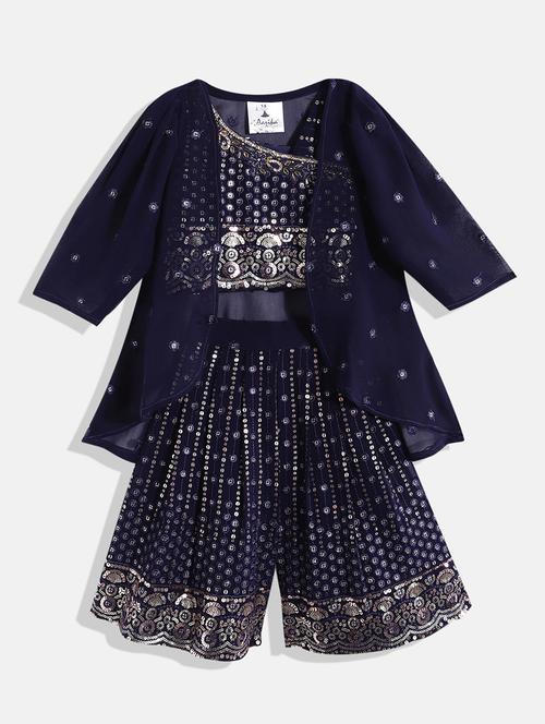 girls navy blue sequin work fusion set - 21672979 - Very Small Image - 1