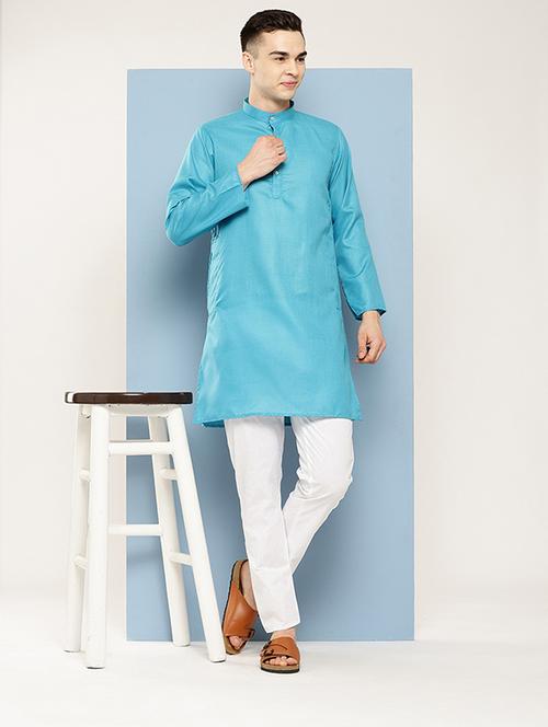 men mandarin neck solid long kurtas kurta - 21673035 - Very Small Image - 1
