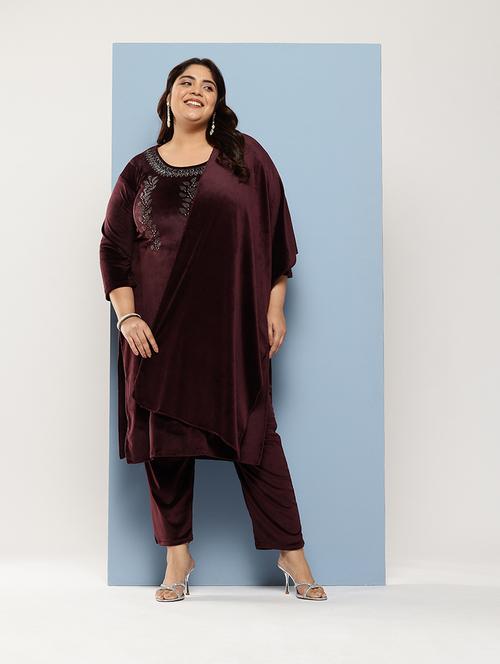 women plus size round neck kurta pant set with dupatta - 21673067 - Very Small Image - 1