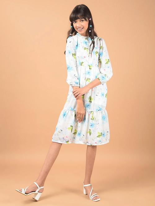 girls mandarin neck floral printed tiered dress - 21673075 - Very Small Image - 1