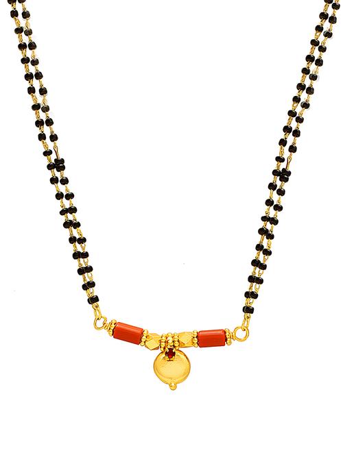 elegant black beaded mangalsutra with gold pendant - 21674075 - Very Small Image - 1