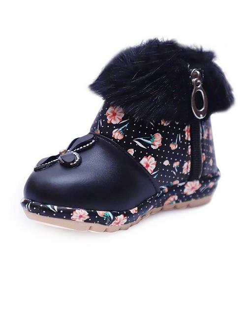 girls black floral printed leatherette boots - 21674905 - Very Small Image - 1