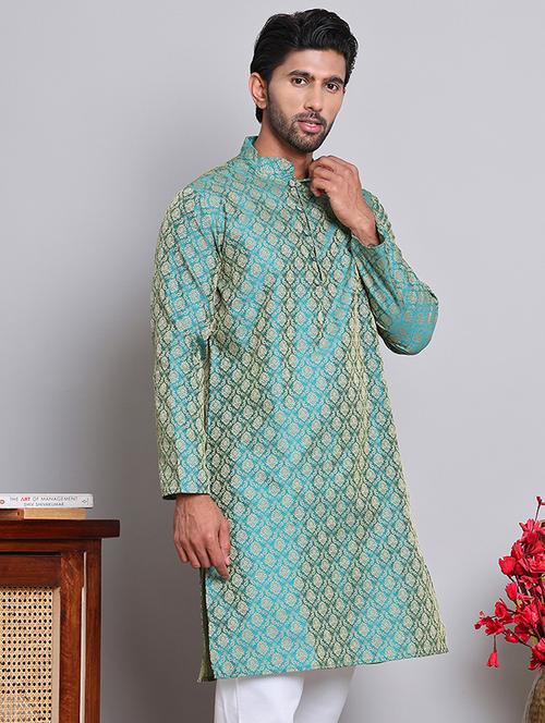 men self design mandarin neck long kurta - 21675147 - Very Small Image - 1