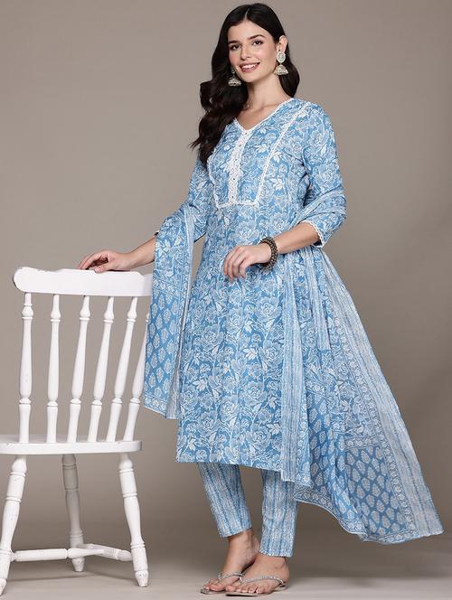 women three quarter sleeve kurta pant with dupatta set - 21675311 - Very Small Image - 1