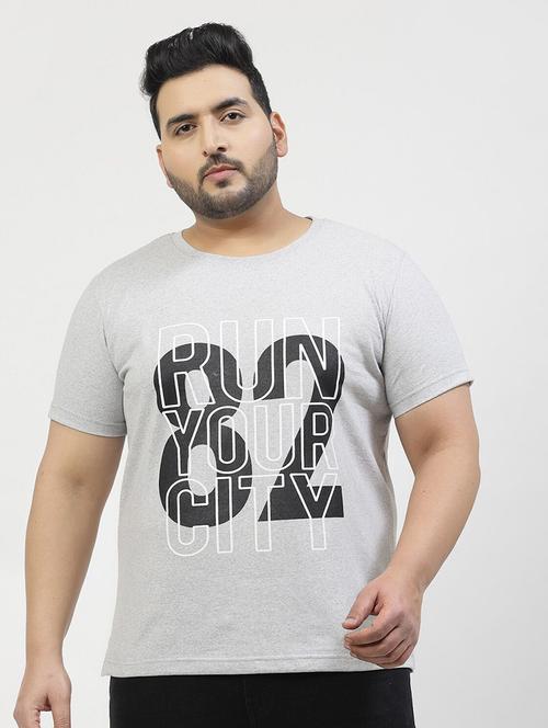men front print round neck plus t-shirt - 21675472 - Very Small Image - 1