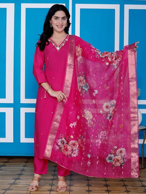 women three quarter sleeve kurta pant with dupatta set - 21675650 - Very Small Image - 1