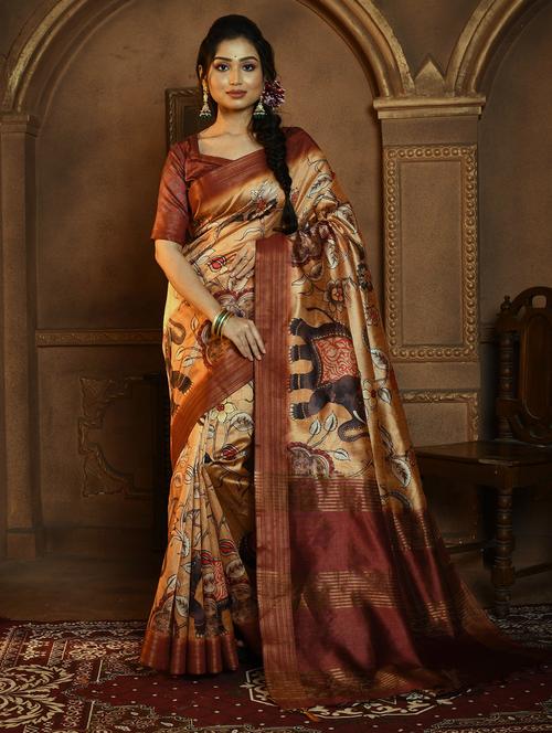 women beige floral printed saree with blouse - 21675738 - Very Small Image - 1