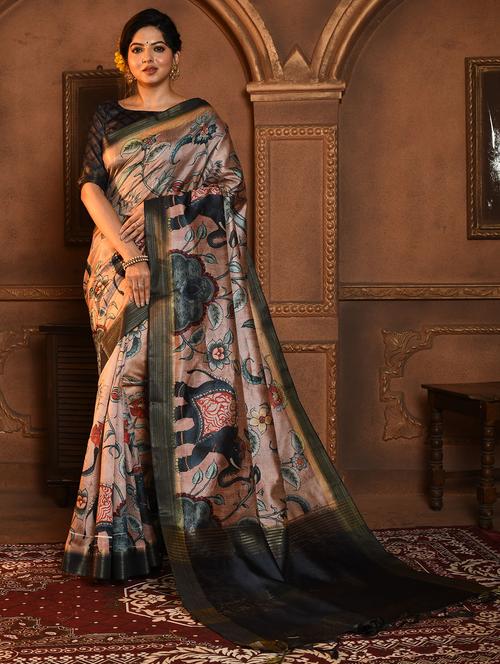 women beige floral printed saree with blouse - 21675739 - Very Small Image - 1