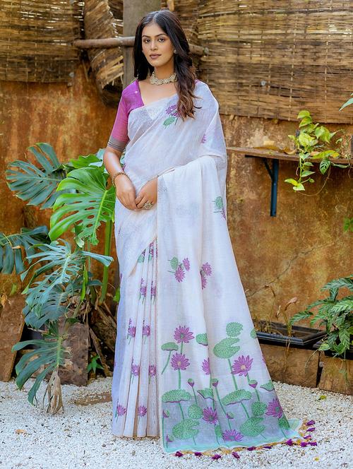 women floral handloom saree with blouse - 21675795 - Very Small Image - 1