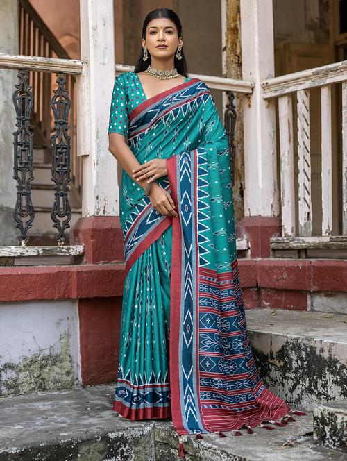 women ikat printed saree with blouse - 21675800 - Very Small Image - 1