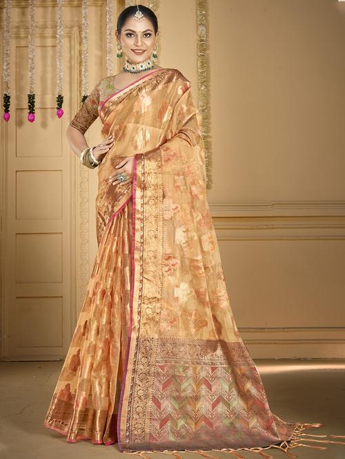 women self design chanderi saree with blouse - 21677132 - Very Small Image - 1