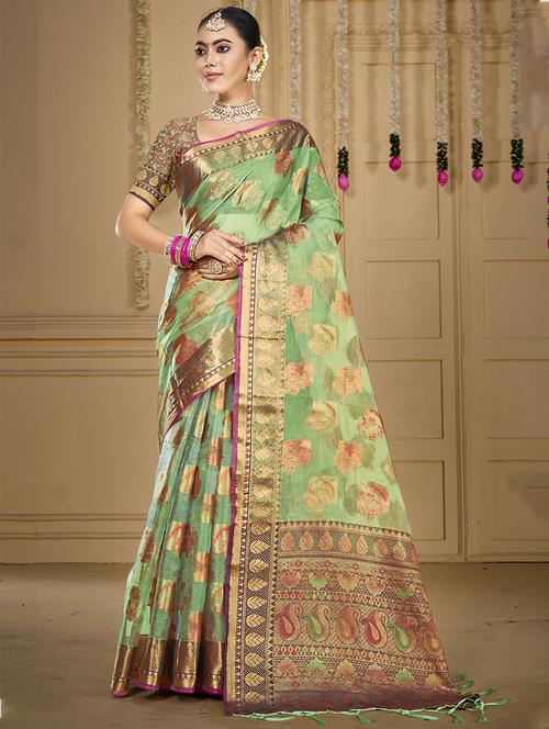 women self design chanderi saree with blouse - 21677152 - Very Small Image - 1