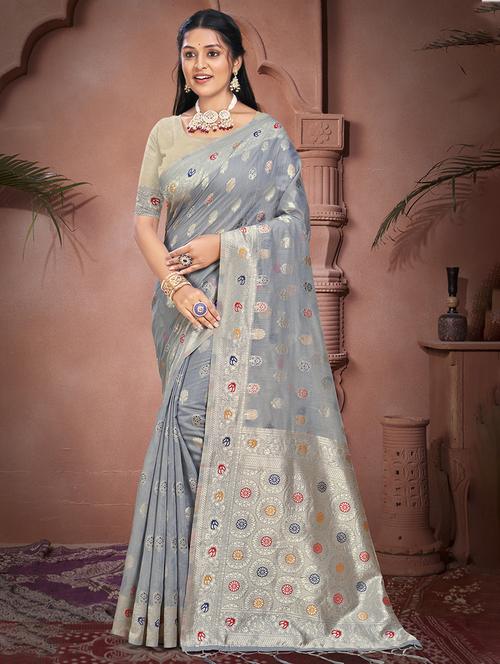 women self design chanderi saree with blouse - 21677158 - Very Small Image - 1