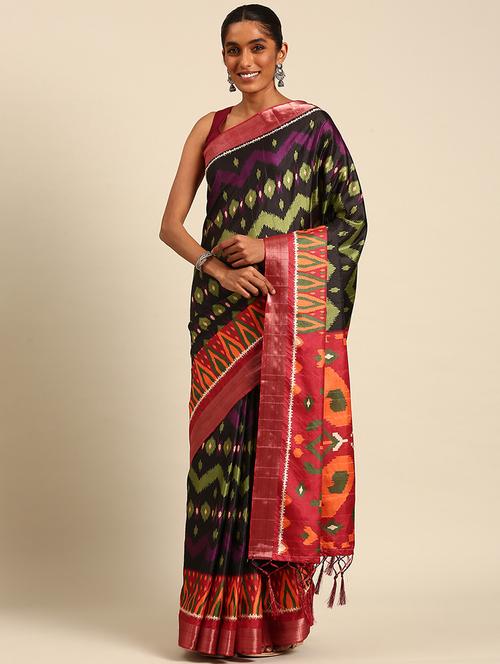 women ikat printed casual wear saree with blouse - 21677198 - Very Small Image - 1