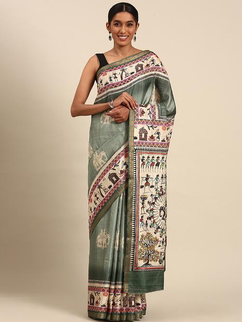 women warli printed casual wear saree with blouse - 21677232 - Very Small Image - 1
