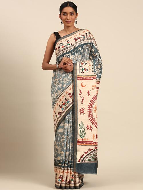women warli printed casual wear saree with blouse - 21677251 - Very Small Image - 1