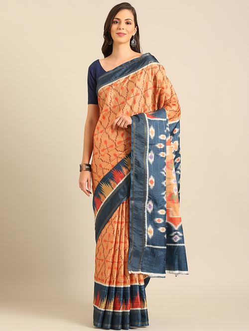 women ikat printed saree with blouse - 21677372 - Very Small Image - 1