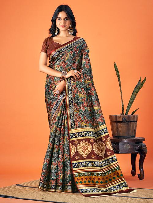 women printed casual wear saree with blouse - 21677390 - Very Small Image - 1